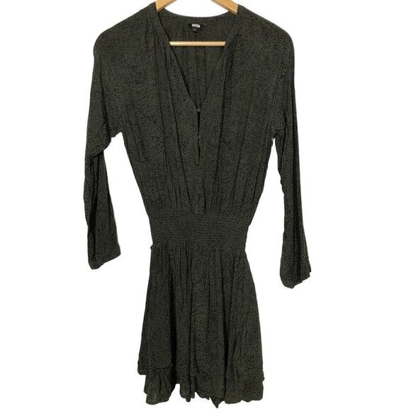 Rails Jasmine Dress Animal Print Long Sleeve Blouson Mini Olive Speckled Small - Picture 6 of 11
